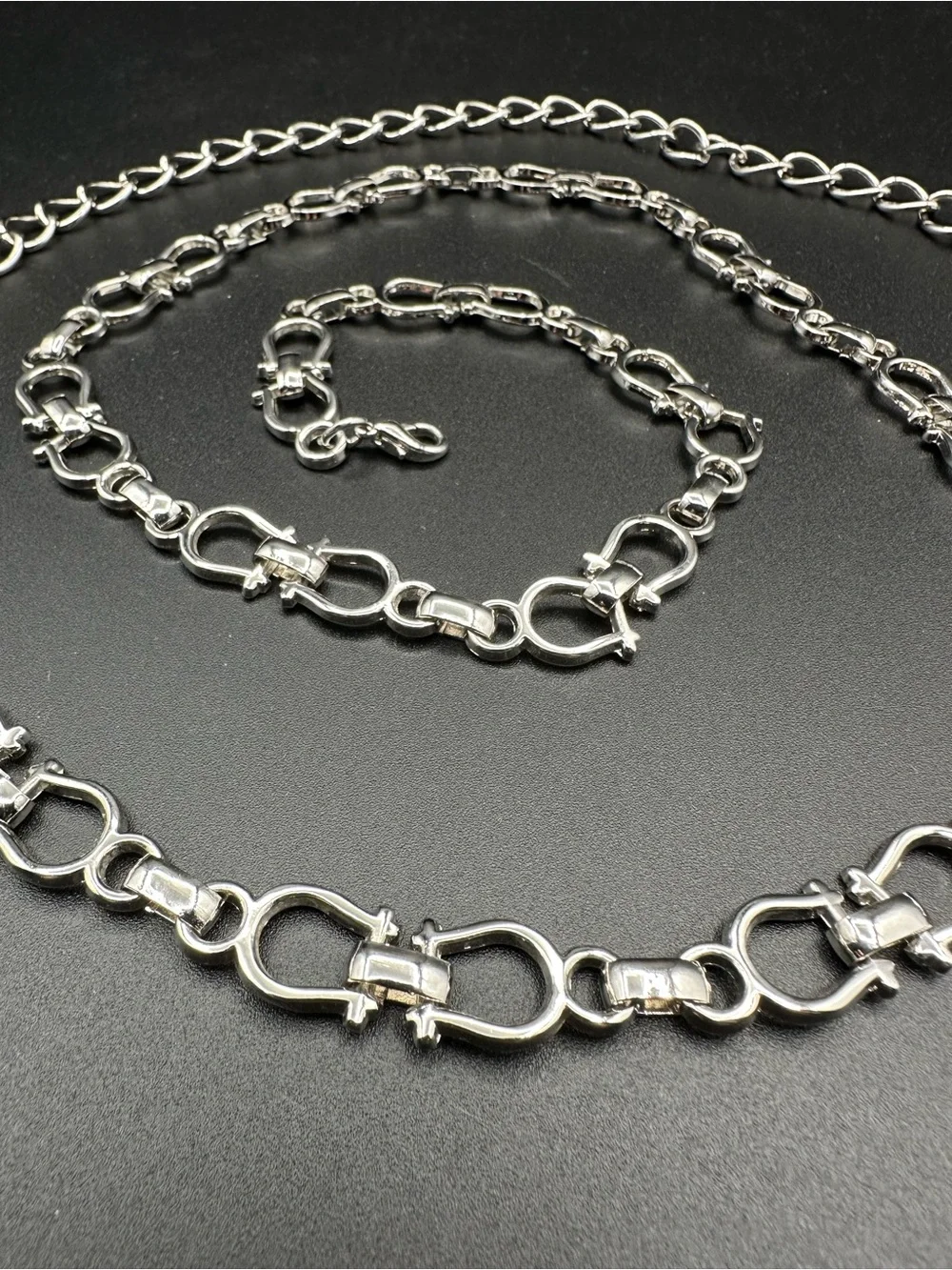 Equestrian Chain Belt – Silver Tone Snaffle Bit Links, Adjustable 33